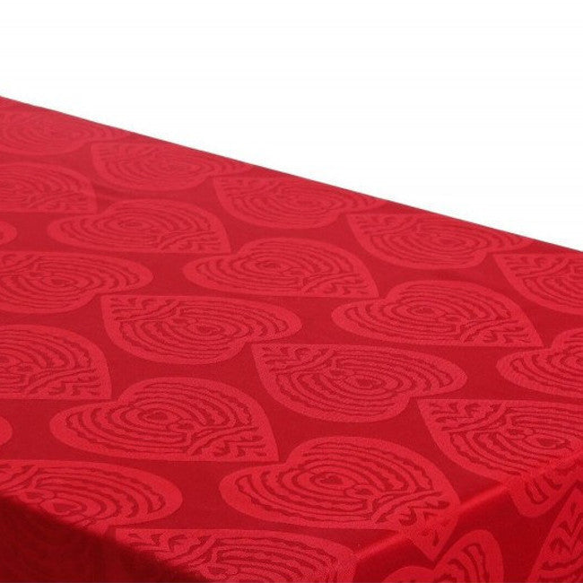 Rund damaskduk til jul – Damask Hearts rød, Ø 300 cm