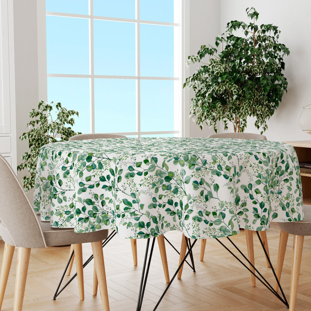 Rund voksduk Paloma Green - Med friske grønne blader