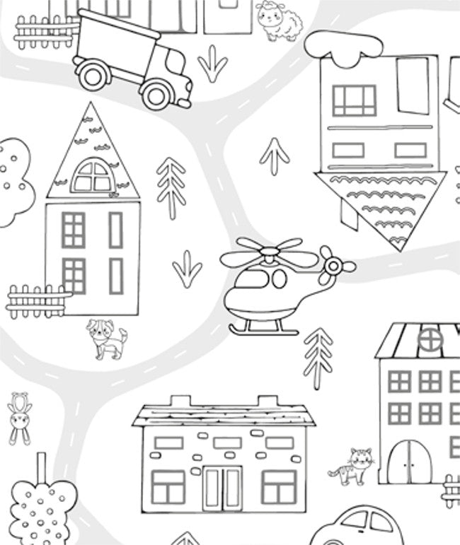 Rundt i Byen – hvit voksduk som kan fargelegges