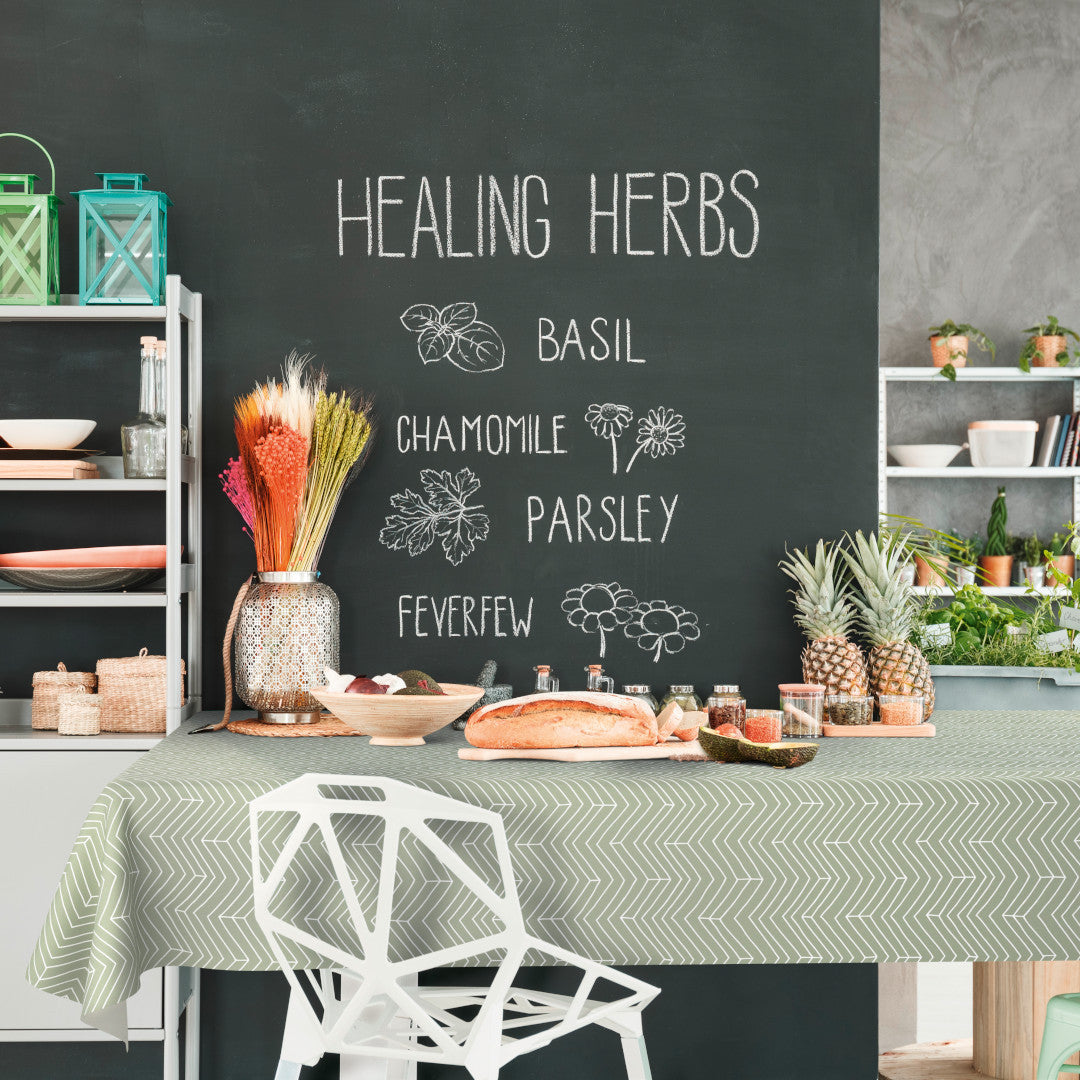 Sabila Sage – Voksduk i skandinavisk stil med moderne fiskebensmønster, miljø