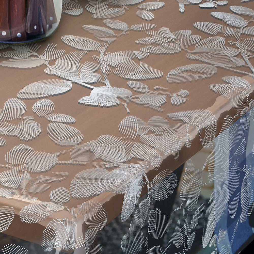 Sally, klar plast gjennomsiktig voksduk med hvit strekblomst