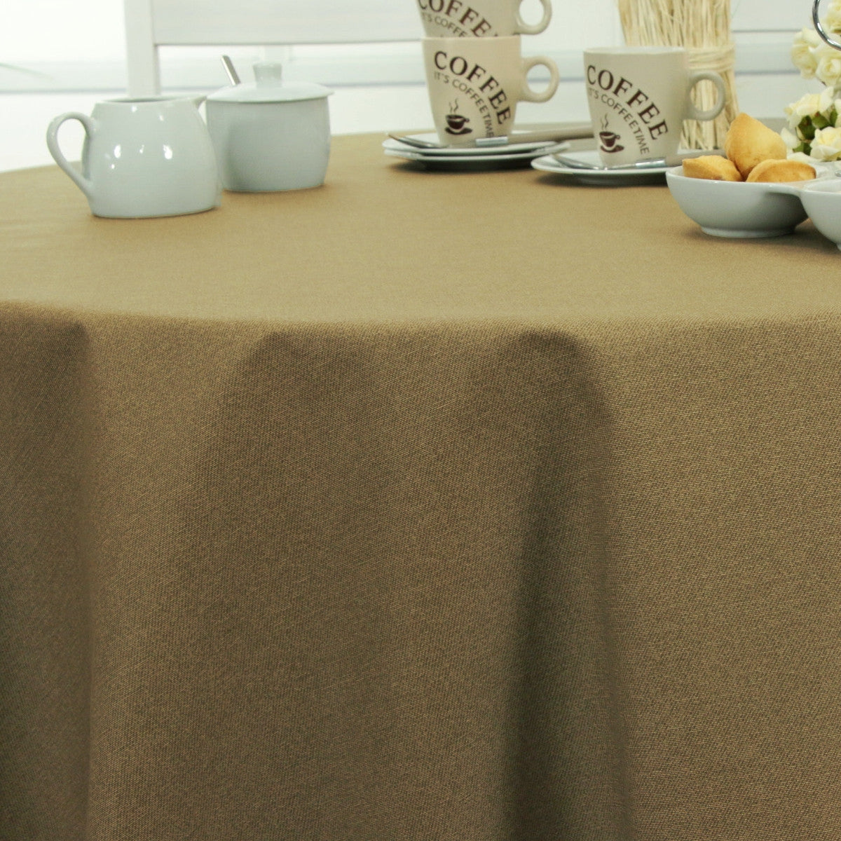 Ensfarget akrylduk i sandtoner - Dali, 160 cm bred