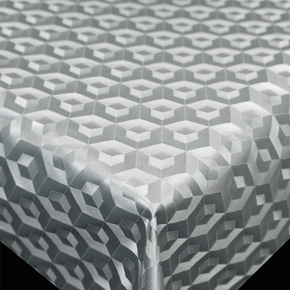 Scala 3D Cube Silver – Rund voksduk Ø 140 med kantsøm