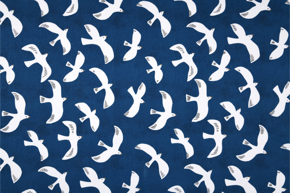 Mouette - Akrylduk med måker på blå bakgrunn - 155 cm bred