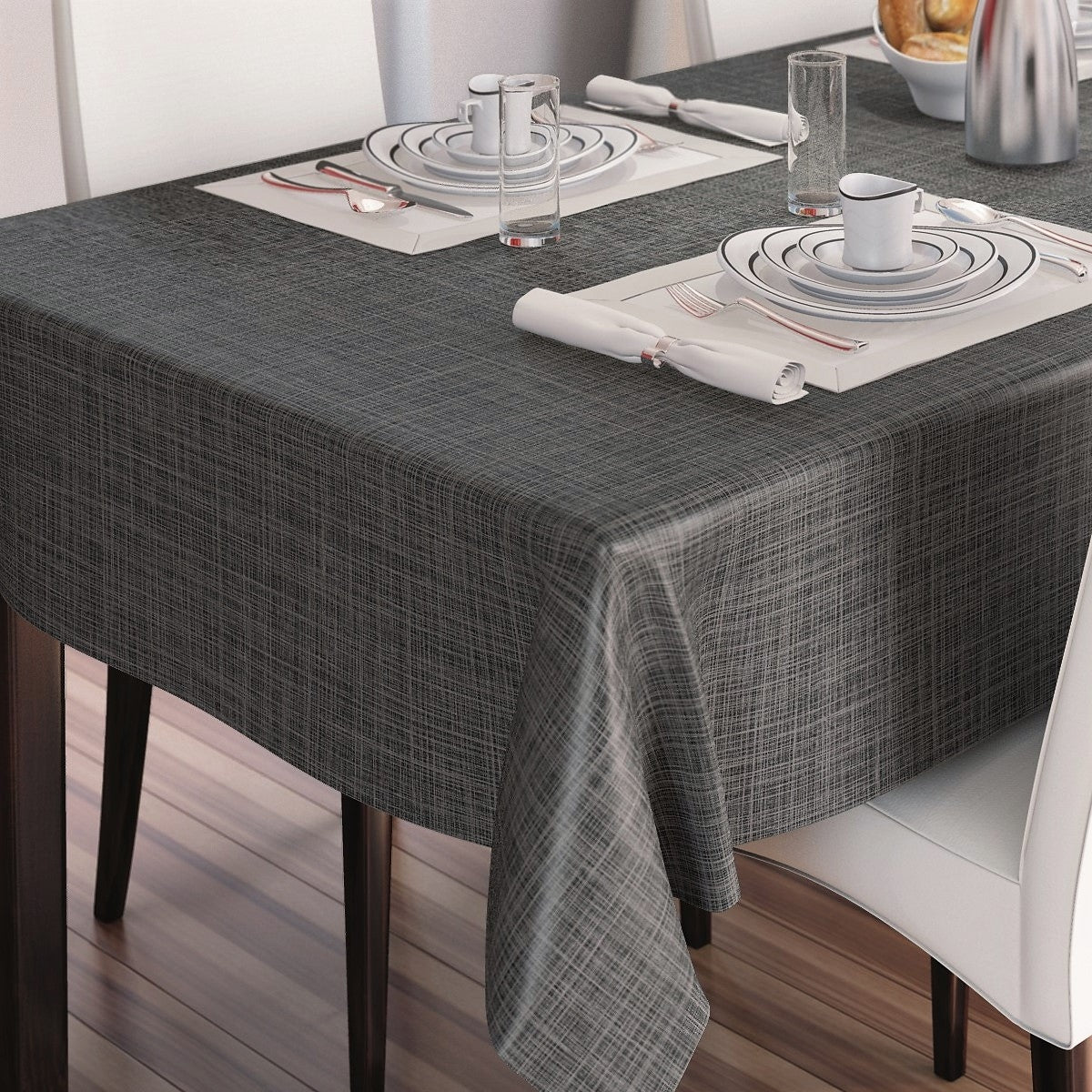 Sharon ensfarget voksduk med flott sølvstruktur, 140 cm – Antrasitt