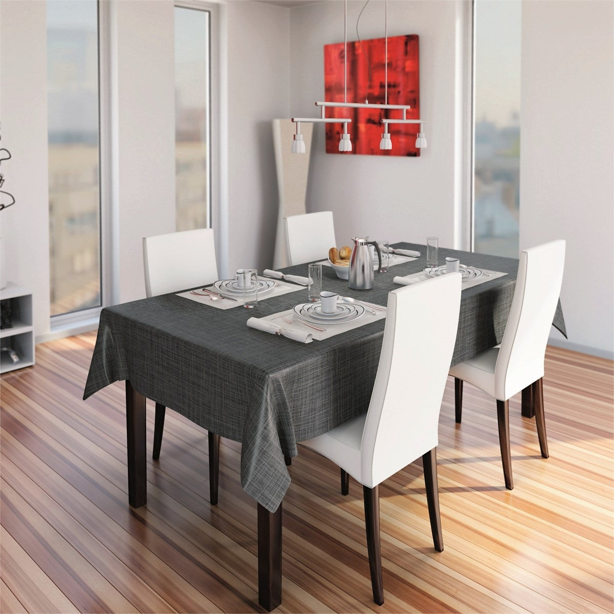 Sharon ensfarget voksduk med flott sølvstruktur, 140 cm – Antrasitt