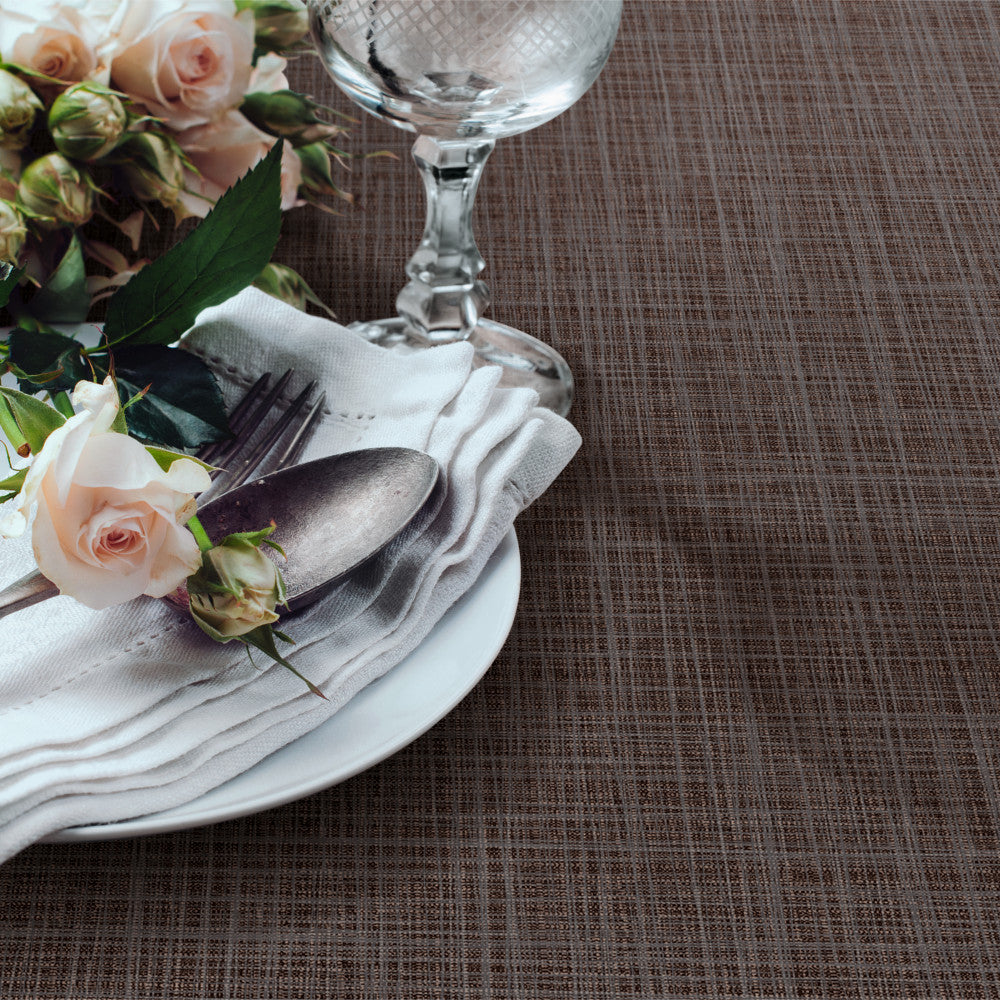 Sharon ensfarget voksduk med flott sølvstruktur, 140 cm – Kastanje