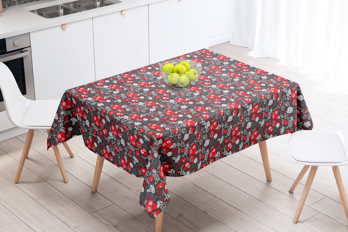 Skull Rød - Akrylduk med små hodeskaller - 155 cm bred