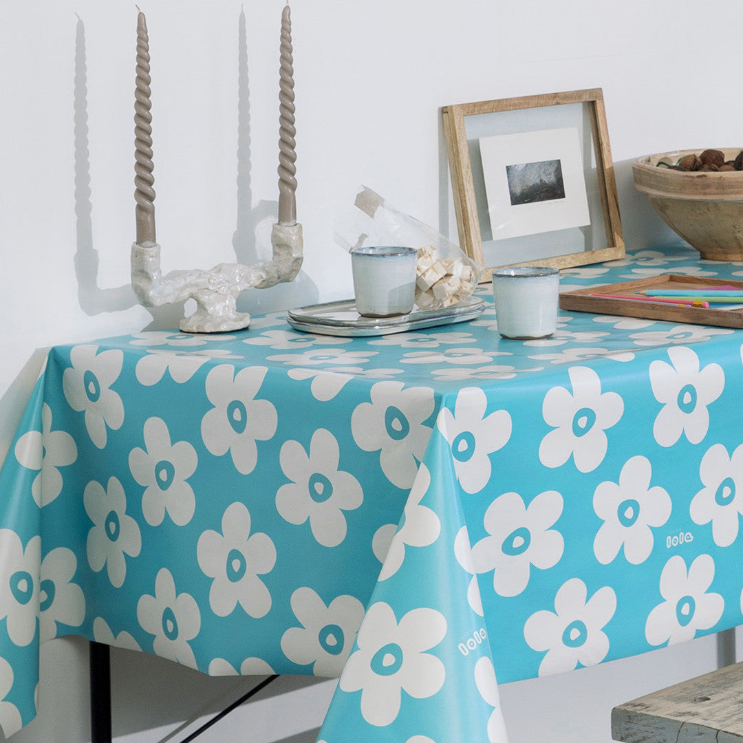 Lola voksduk - Small Big Flower Scuba Blue