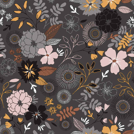 Vakkert blomsterflor - Runde voksduker med blomster på mørk bunn