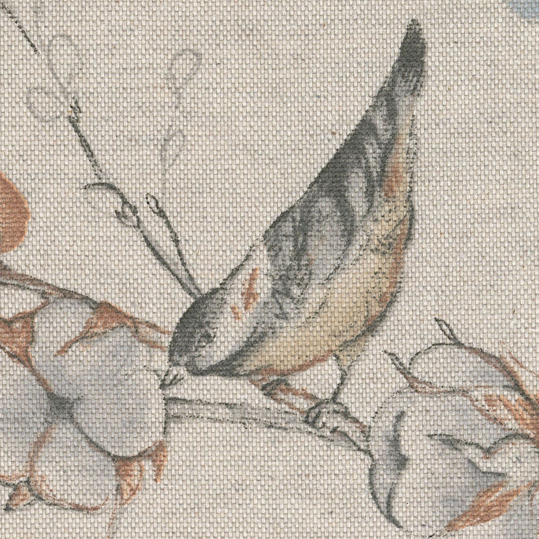 Snøbær og Fugler – Akrylduk i hørlook, nærbilde