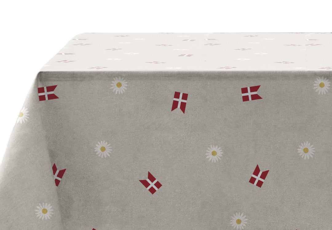 Södahl Tillykke akrylduk med Dannebrog og prestekrager sett fra siden