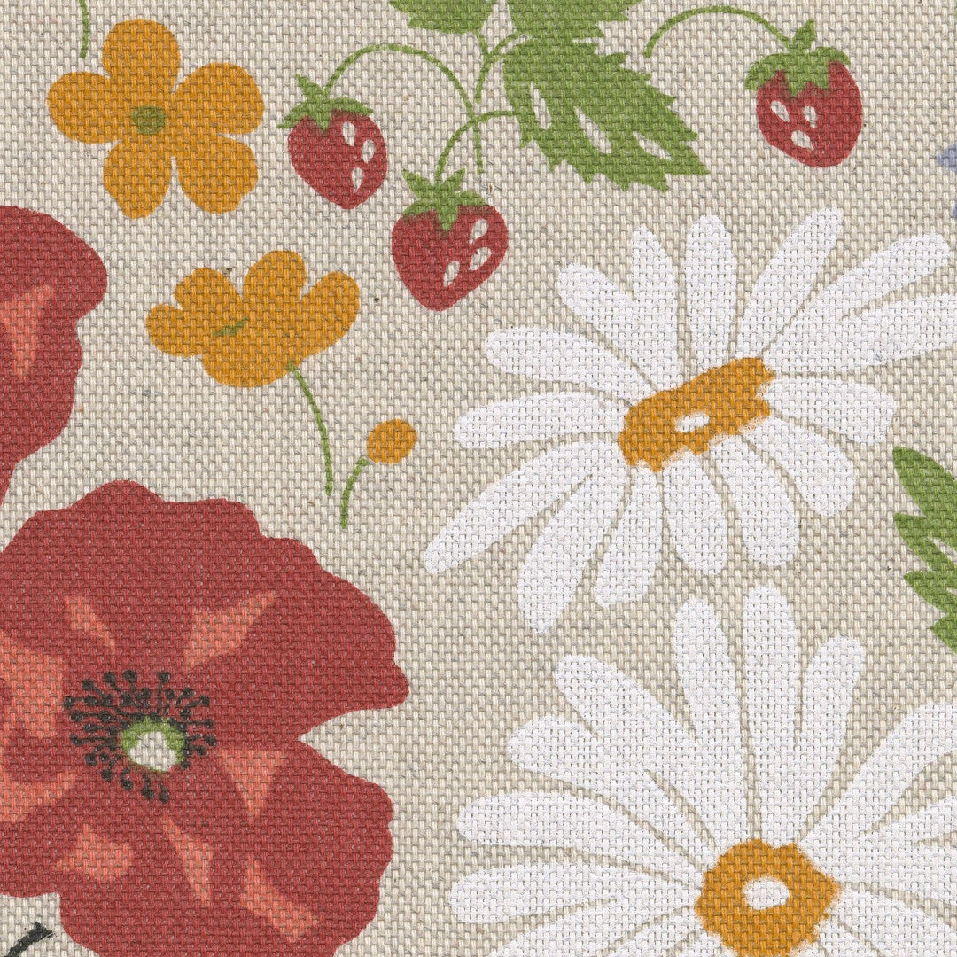 Sommereng – Akrylduk i hørlook med vakre blomster, nærbilde