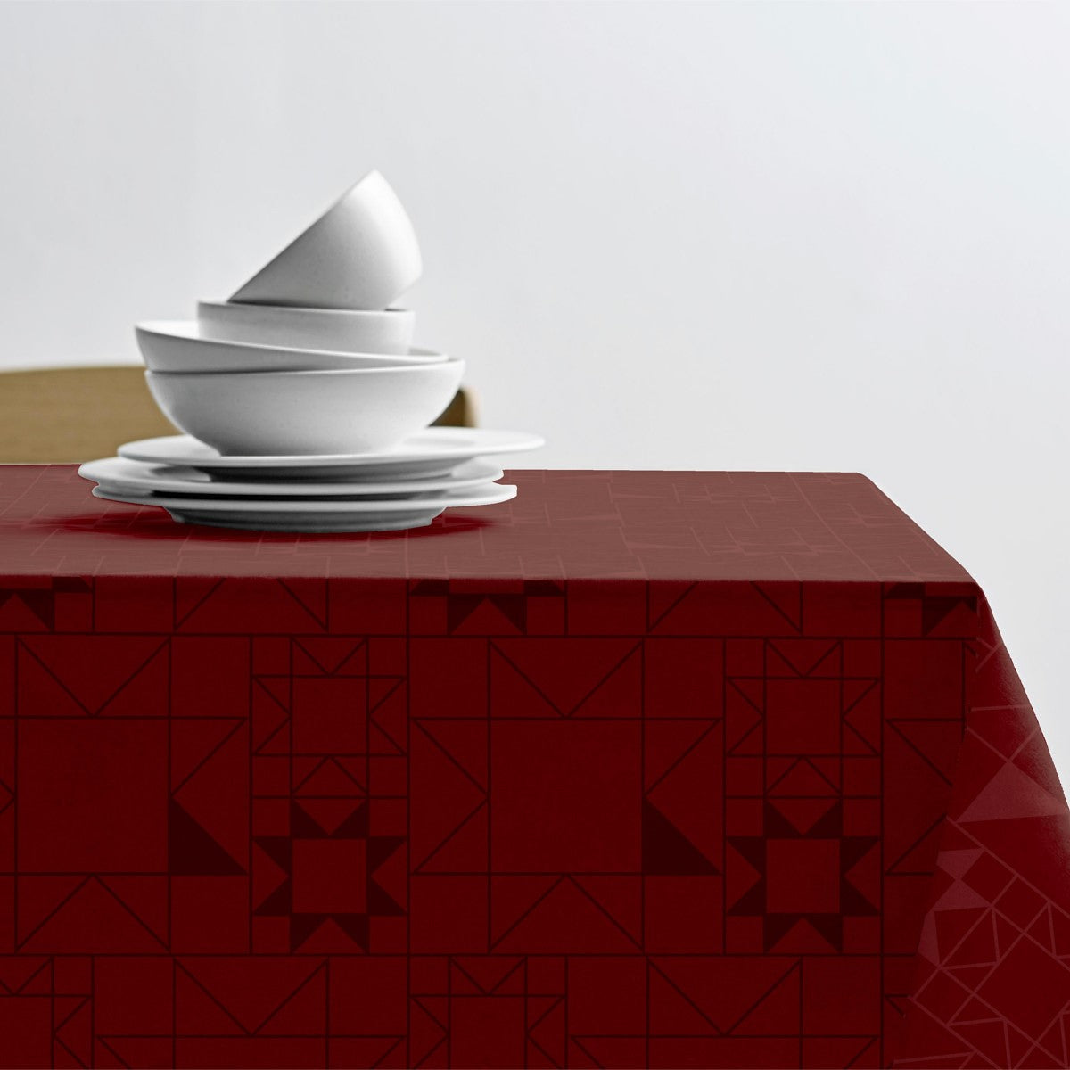 Södahl Star Damask Red – Klassisk juleduk – damaskvevd akrylduk med antiskli, hjørne