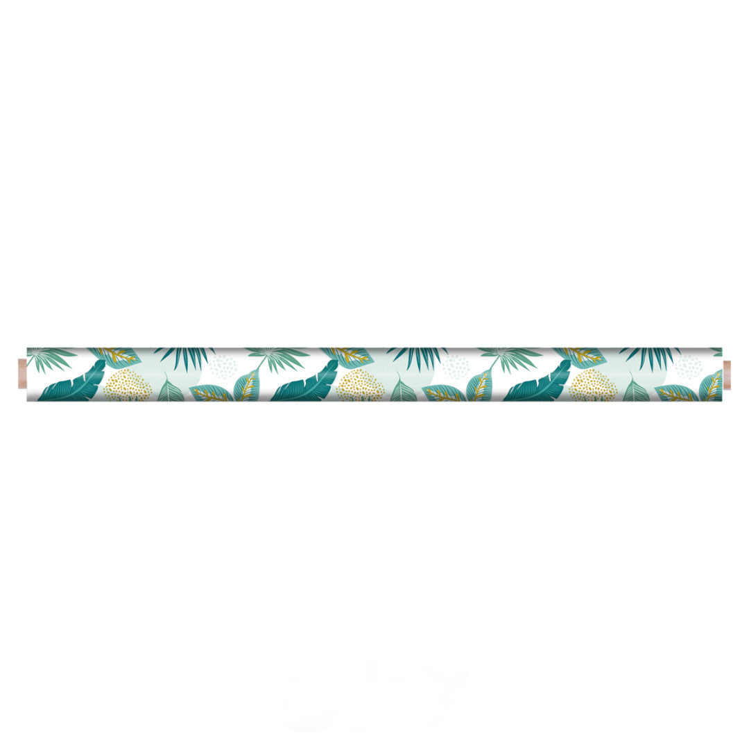 Textilia Plantania Blue – Voksduk med ulike blader, rullet opp