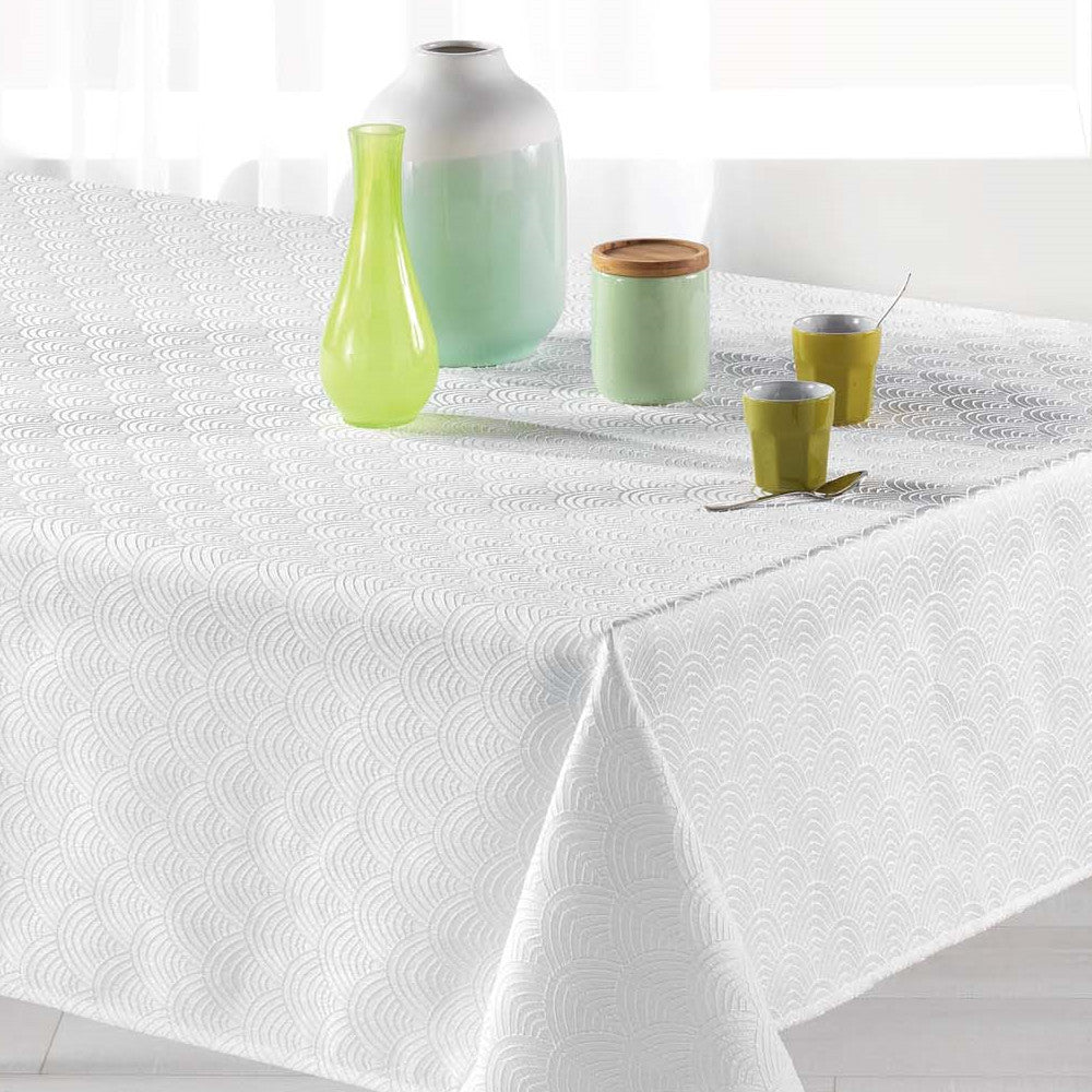 Tokio Jacquard Hvit 140x300 cm – Damaskduk med flekkavvisende behandling, nærbilde