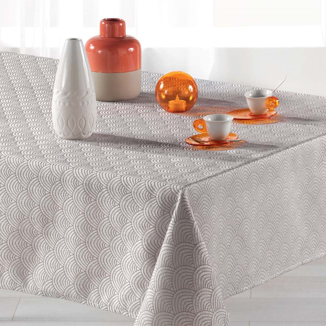 Tokio Jacquard Perle 140x250 cm – Damaskduk med flekkavvisende behandling, nærbilde