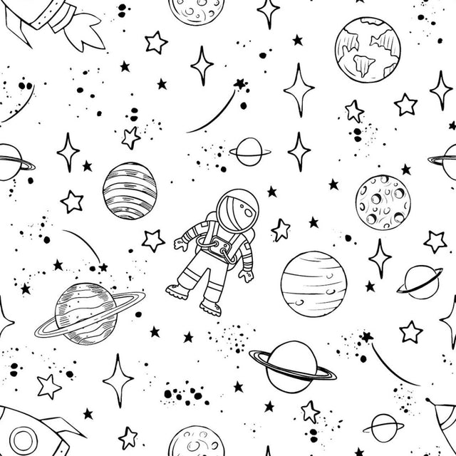 Universet, Fargelegg Selv – Hvit voksduk med planeter, stjerner og romskip