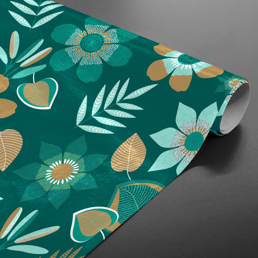 Vanda - Mørkegrønn voksduk med blomster og blader, rullet