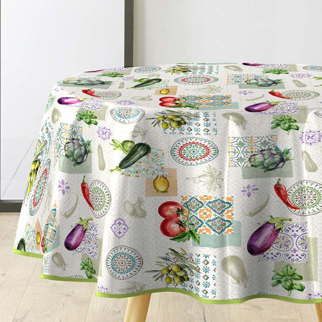 Vegetalia - Rund voksduk, middelhavsstemning og grønnsaker Ø 155 cm