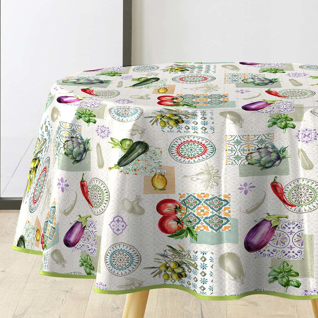 Vegetalia - Rund voksduk, middelhavsstemning og grønnsaker Ø 155 cm