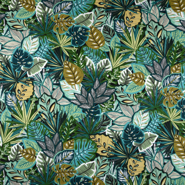 Lokoli Grønn - Akrylduk med vakre grønne blader 155 cm bred