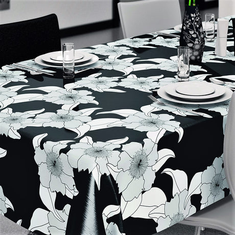 Vibi sort, voksduk med strekblomster