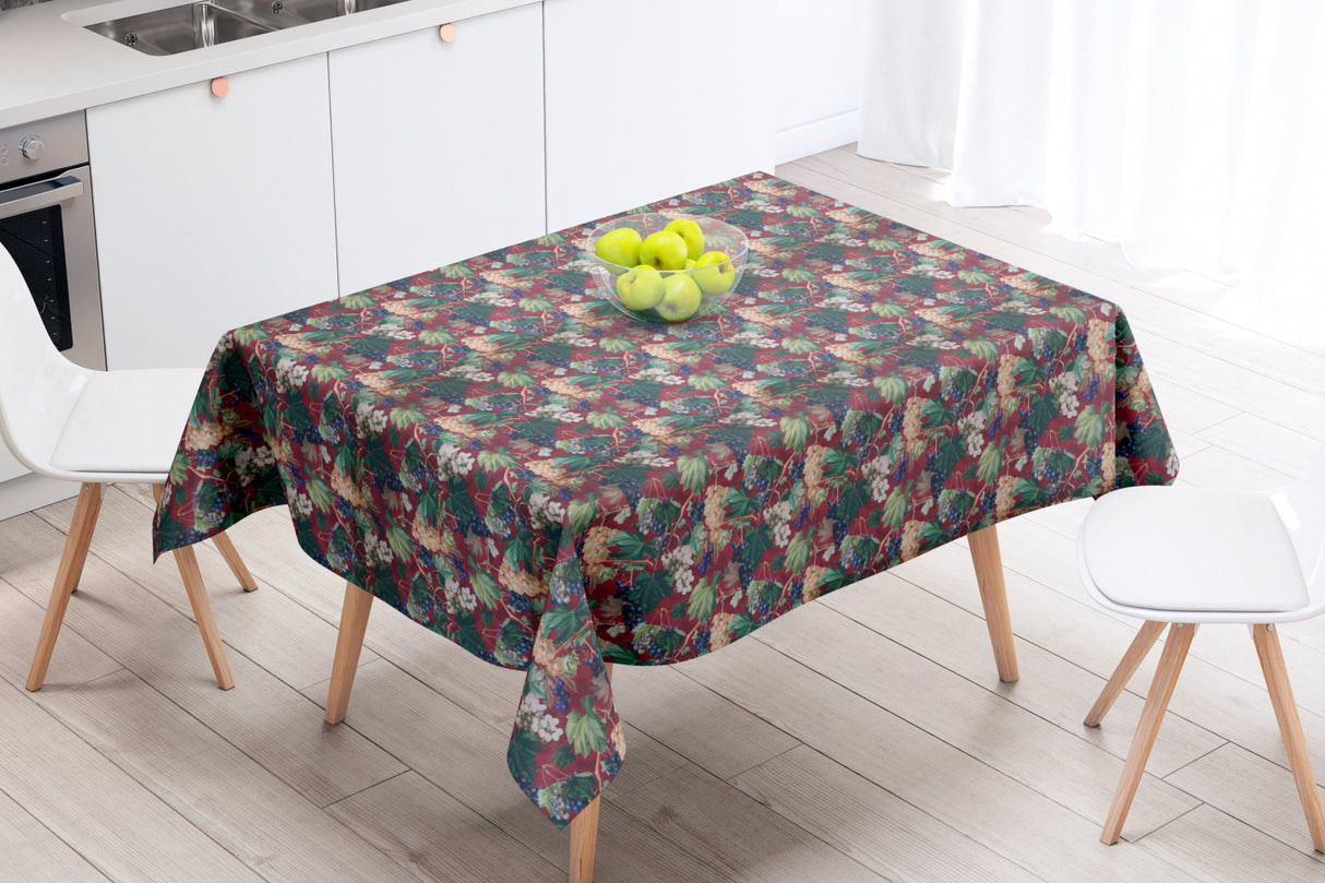 Vignes Bordeaux - Akrylduk med blader og druer - 155 cm bred