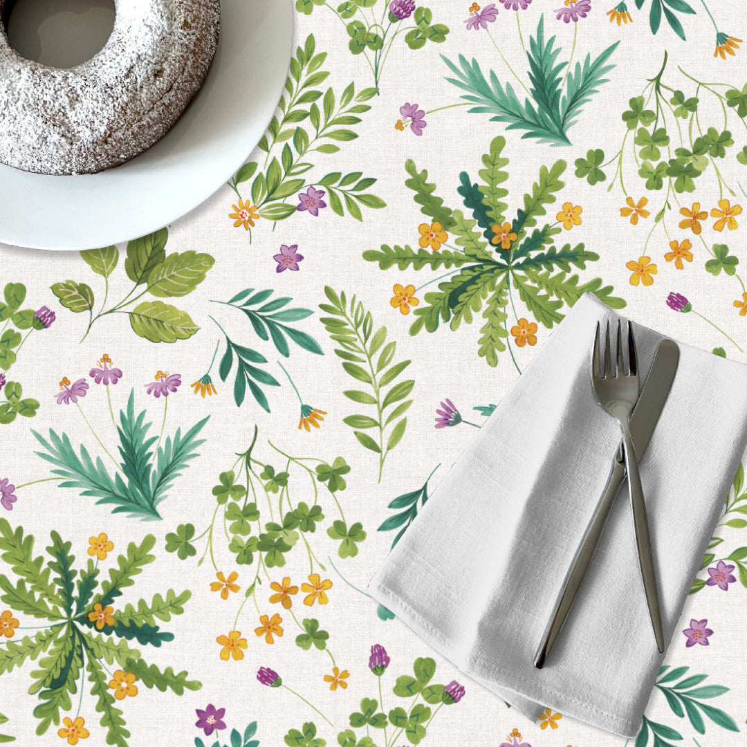 Villkløver – voksduk med blomster og urter, nærbilde