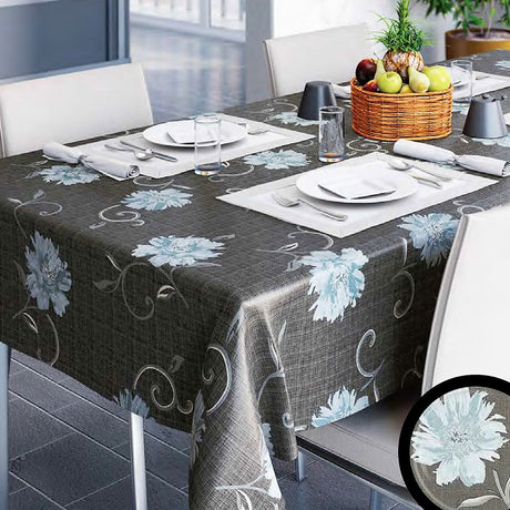 Viviane Antracite, voksduk med blå blomster