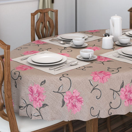 Viviane Natur, voksduk med lyserosa blomster