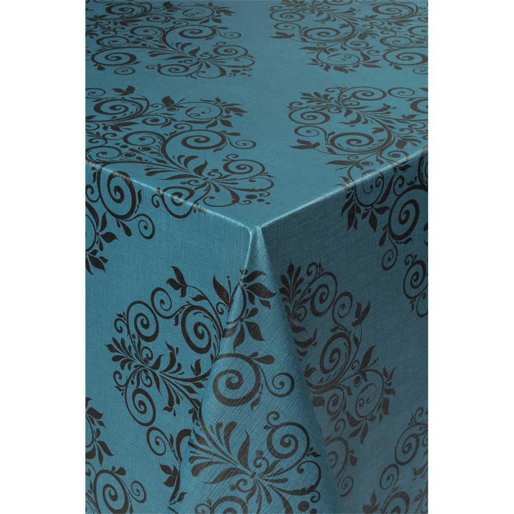 Humleornamenter Petroleum – Voksduk i flott linlook og lett preget overflate