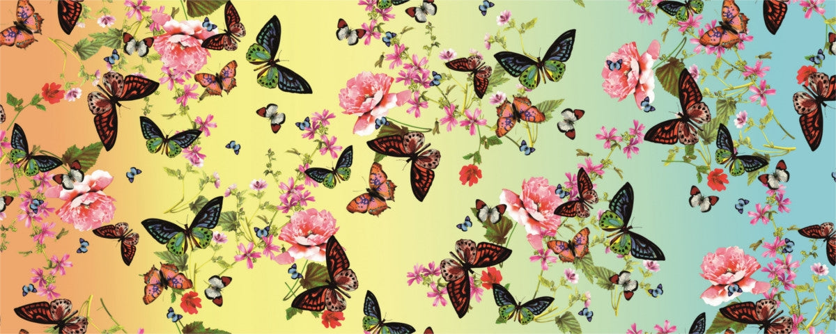 Aimee, voksduk med massevis av sommerfugler og blomster