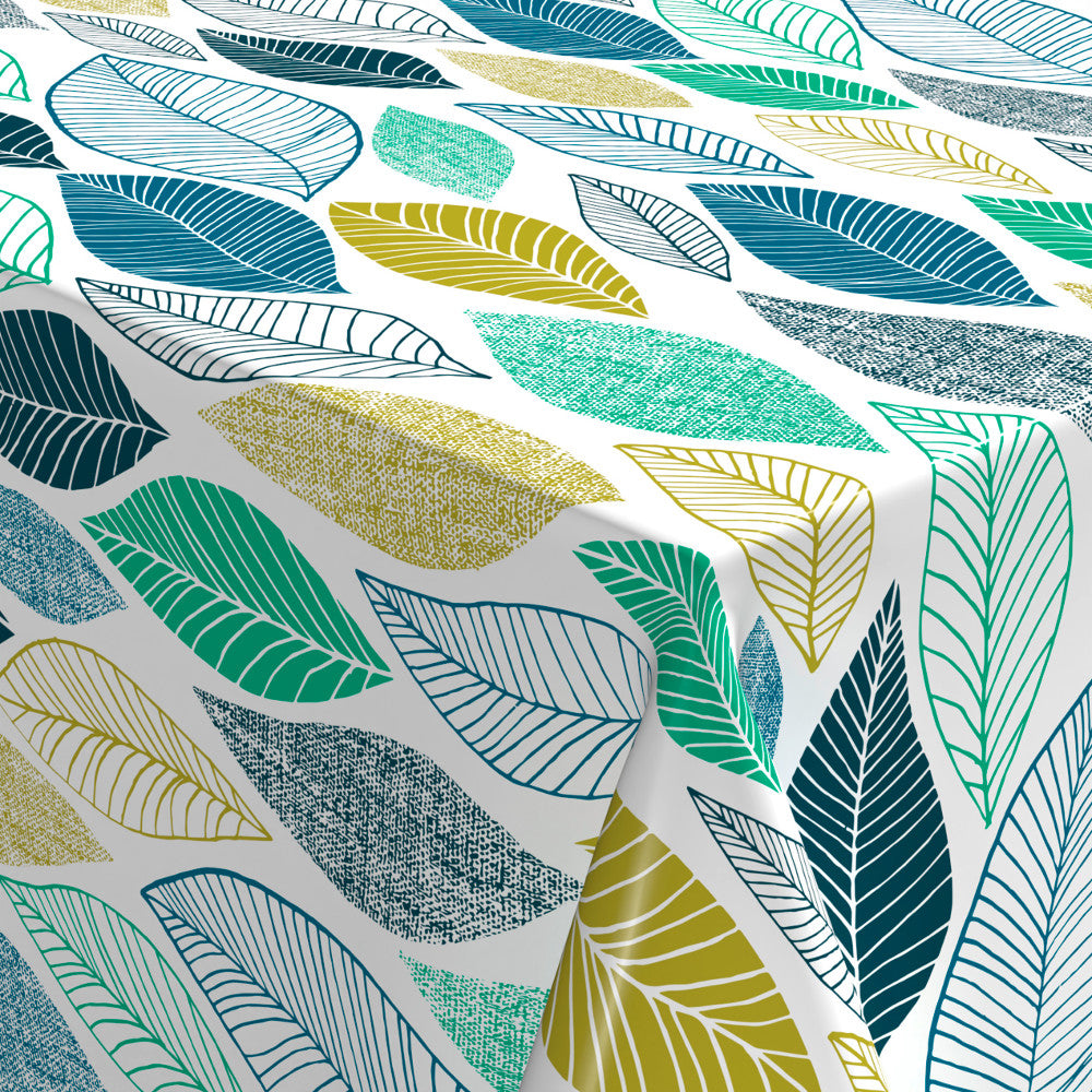 Cascade – Voksduk med struktur og blader i blå og grønne nyanser