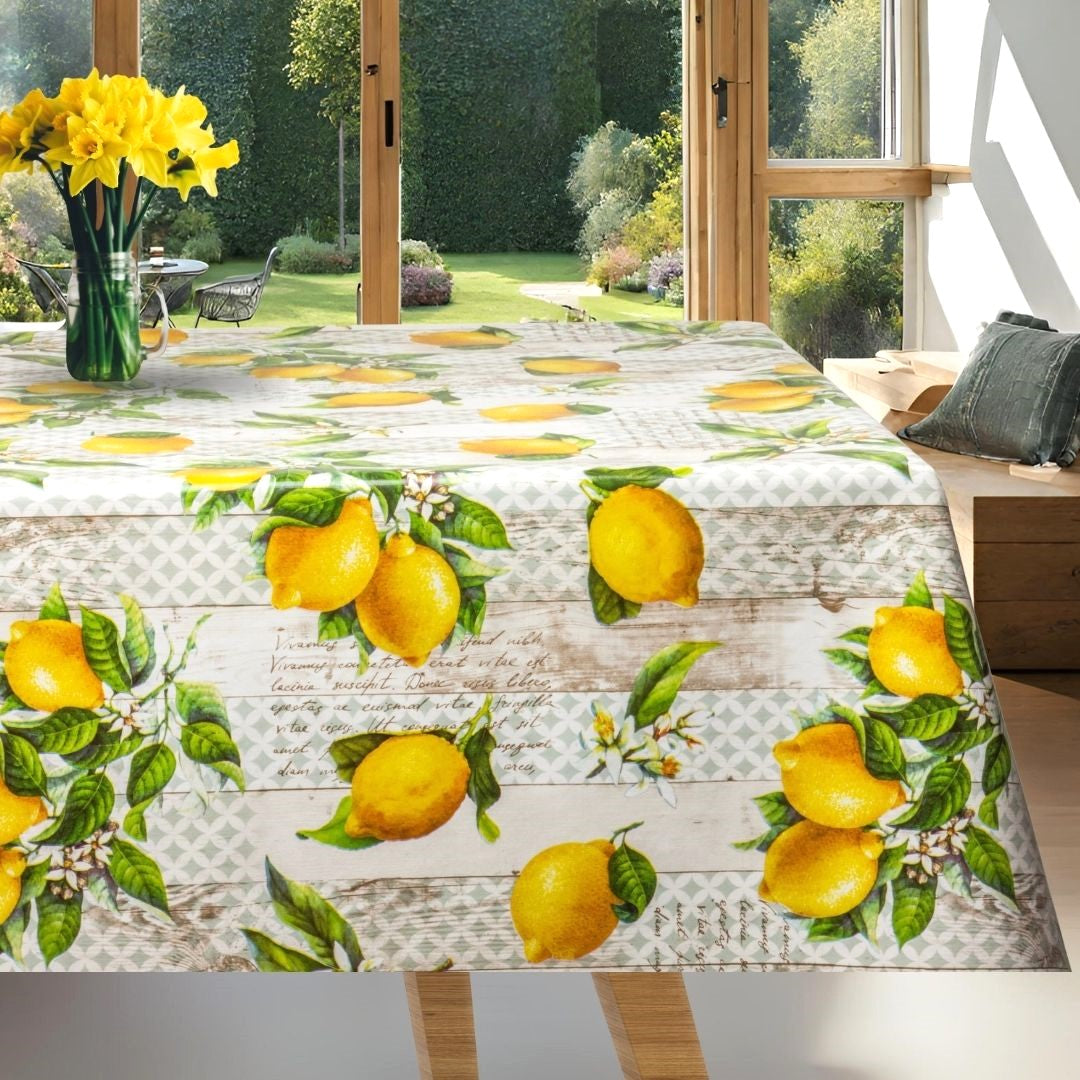 Sitronlunden – Voksduk med sitroner, 160 cm bred