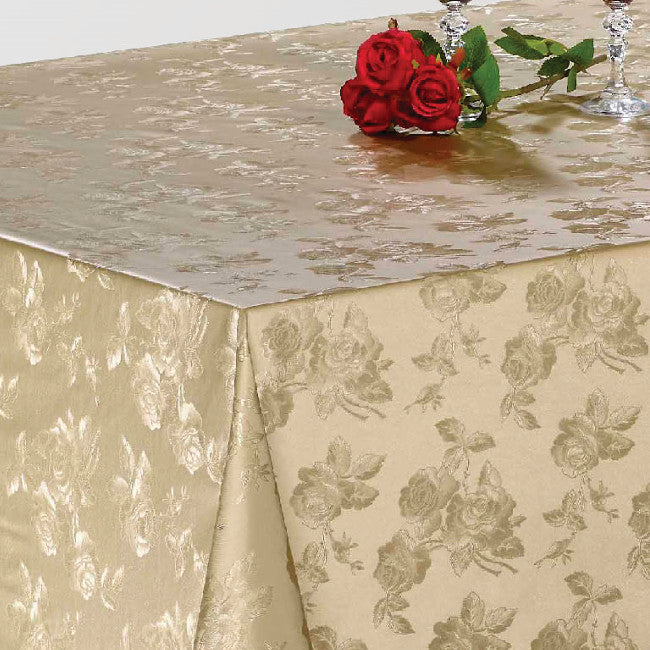 Damask Rose Beige-Gylden - Voksduk med flott preget damaskmønster