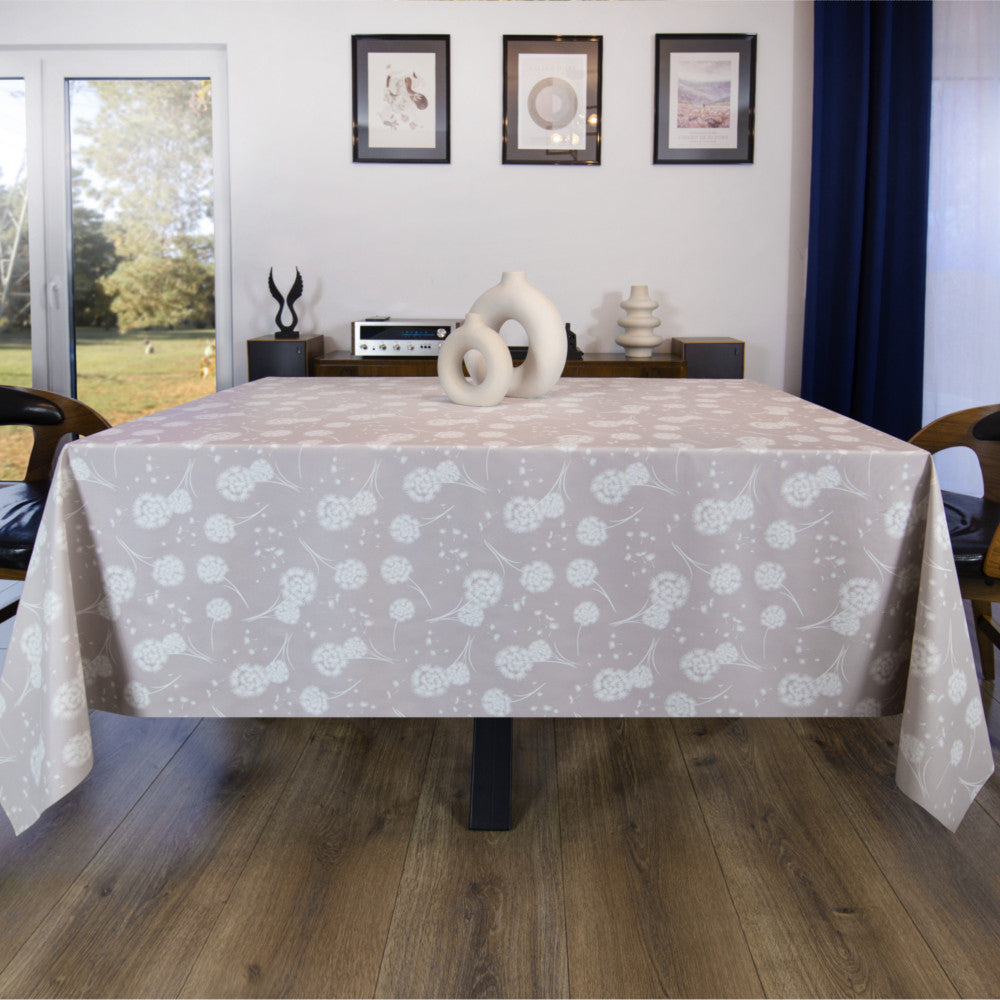 Fnugg Beige – Voksduk med løvetann og tekstillignende overflate