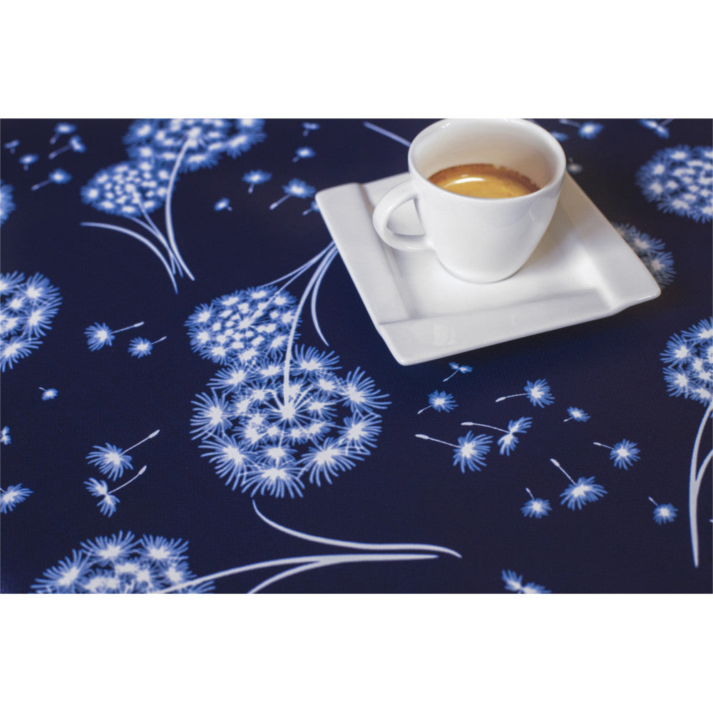 Fnugg Blå – Voksduk med løvetann og tekstillignende overflate