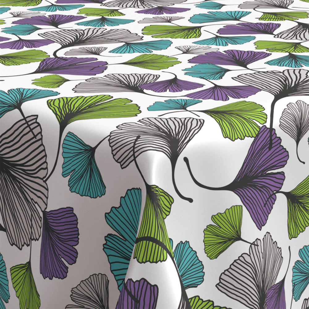 Ginkgo – Voksduk med ginkgo biloba-blader i lilla, grønn, turkis og grå