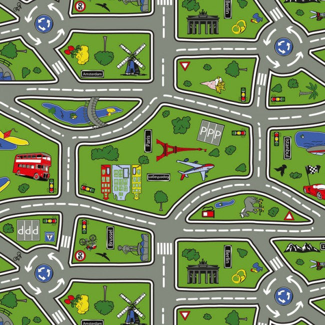 Highway Europa voksduk med bilbane, 140 cm bred