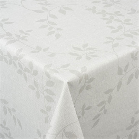 Voksduk Linette, hessianlook med blader, lys grå