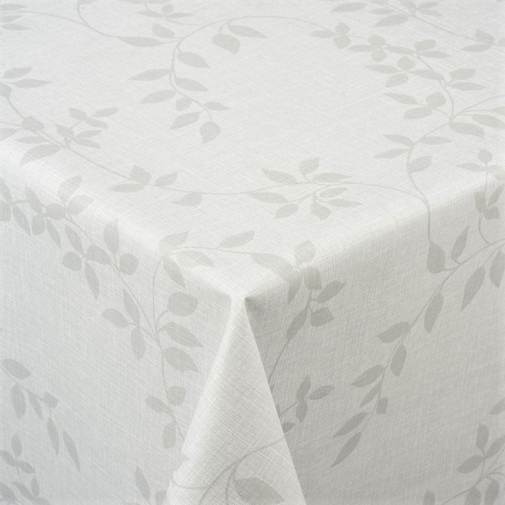 Voksduk Linette, hessianlook med blader, lys grå