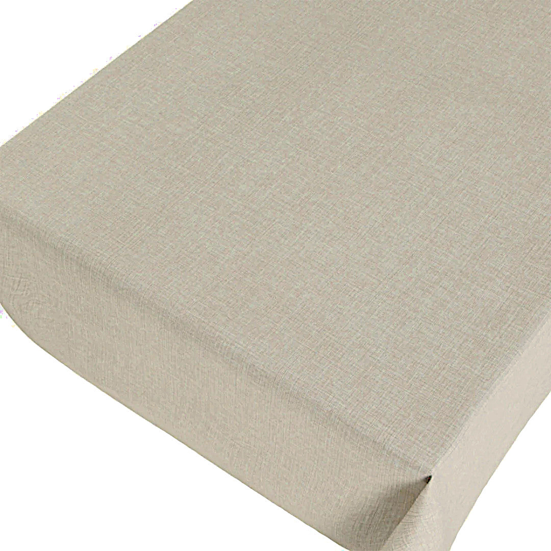 Linen look sand – ensfarget voksduk i hessianlook med preget overflate