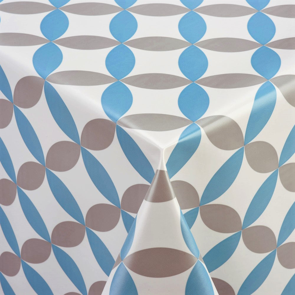 Luna Blue – Hvit voksduk med retro sirkelmønster