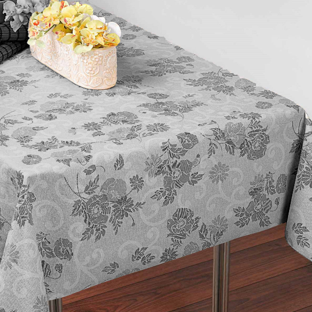 Misty Grey Flower – voksduk med blomstermotiv, 160 cm bred