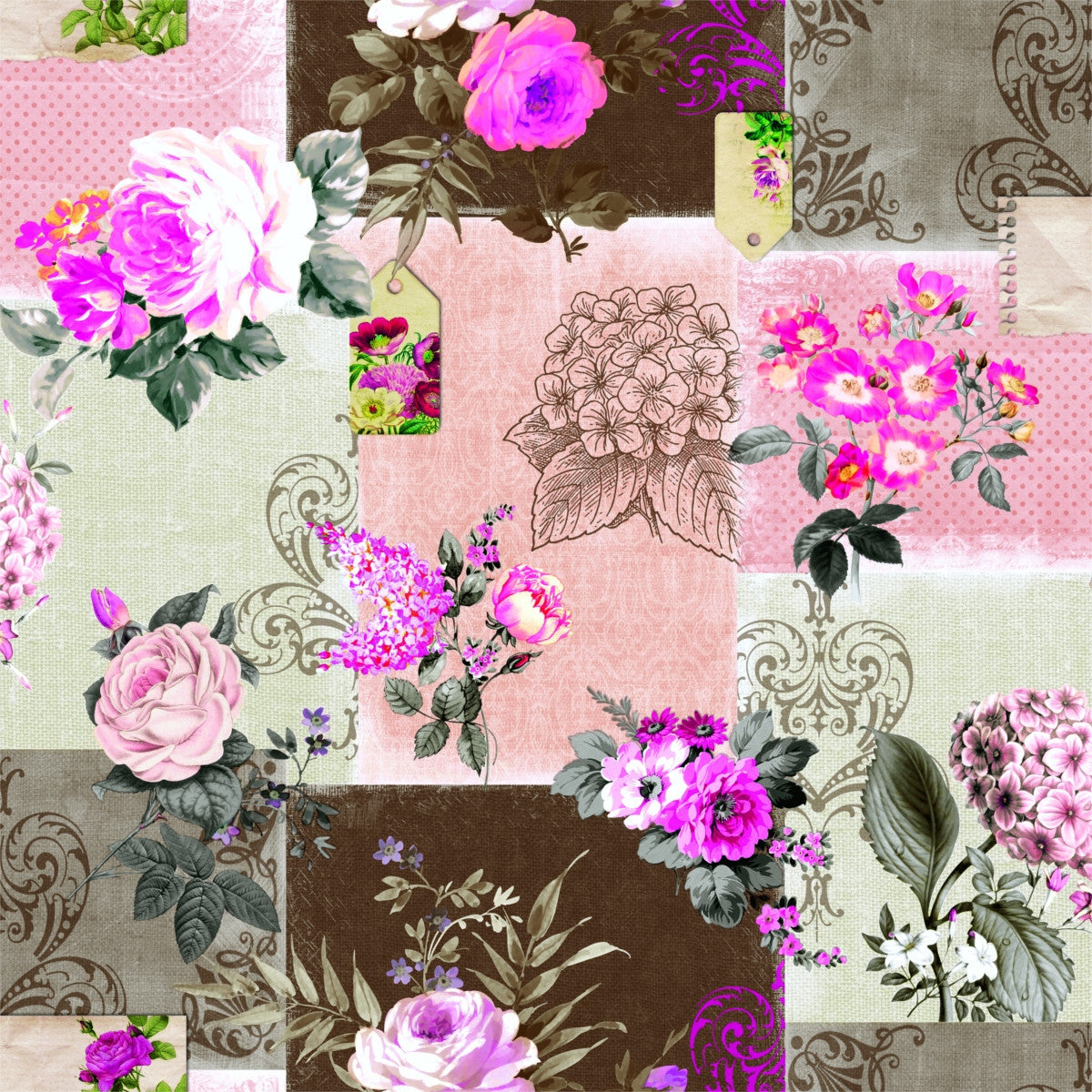 Roselyn Rosa, voksduk med flotte roser