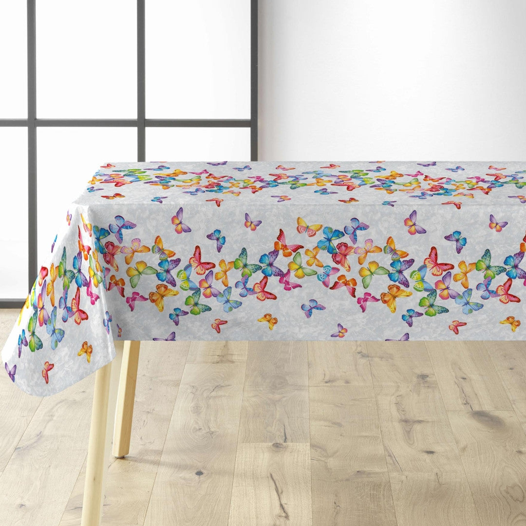 Voksduk med sommerfugler på rad og i mange farger