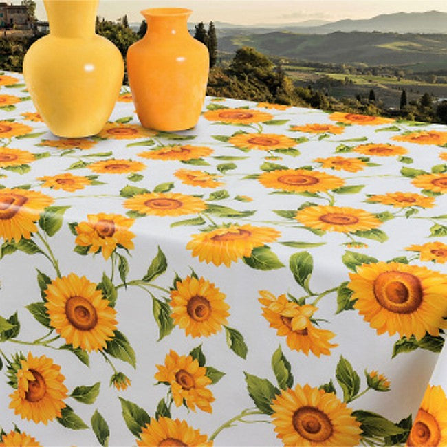 Solsikker – Voksduk i gule og oransje farger på hvit bunn