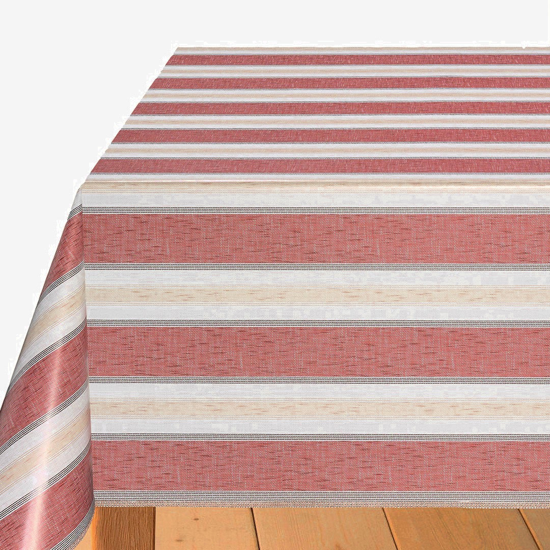 Volmer Striber Terracotta – voksduk med hørlook til hagebord