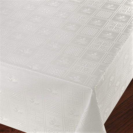 White Rose – Damaskpreget hvit voksduk med roser